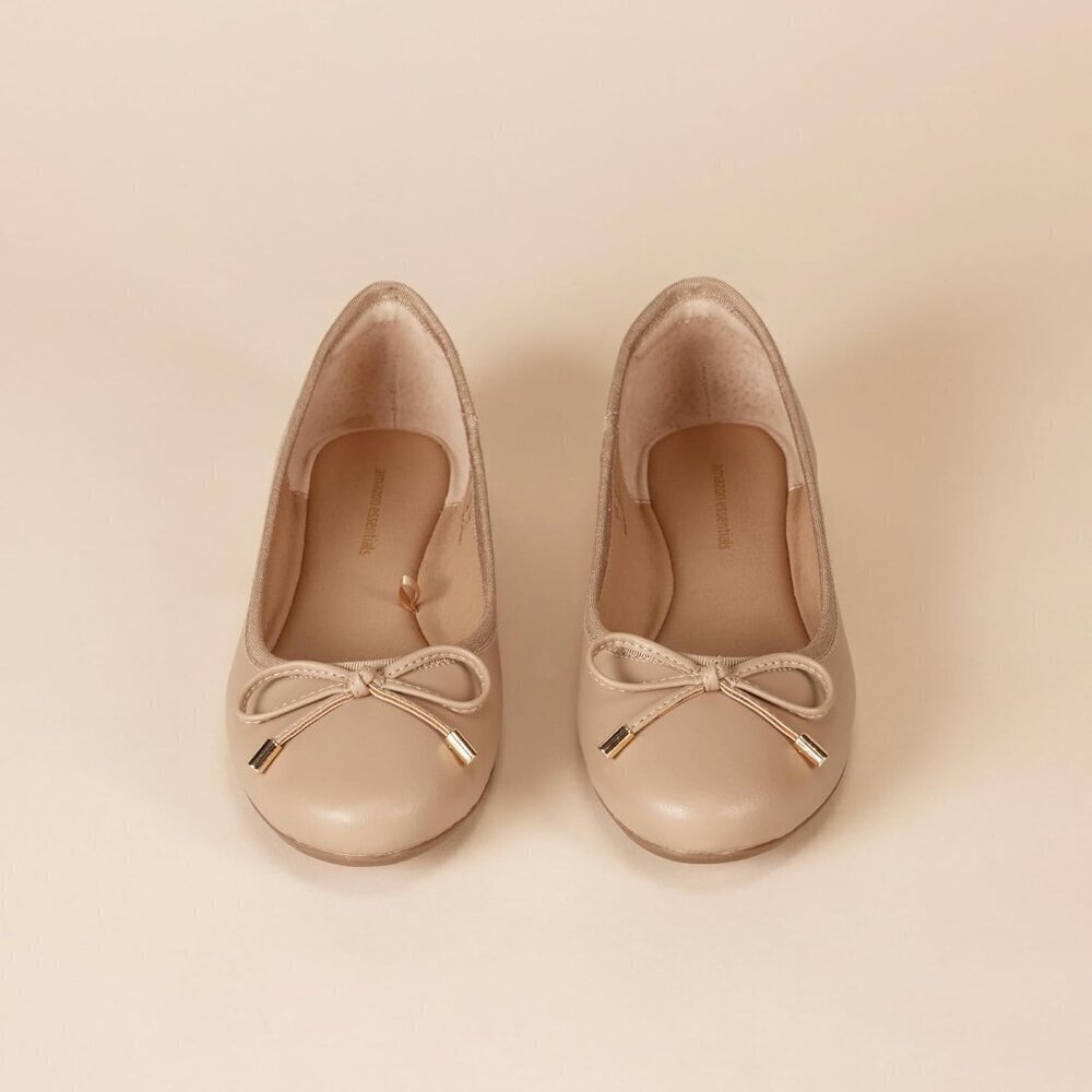 Womens Beige Closed Rounded Toe Bow Comfortable Billie Ballet Flat Shoes